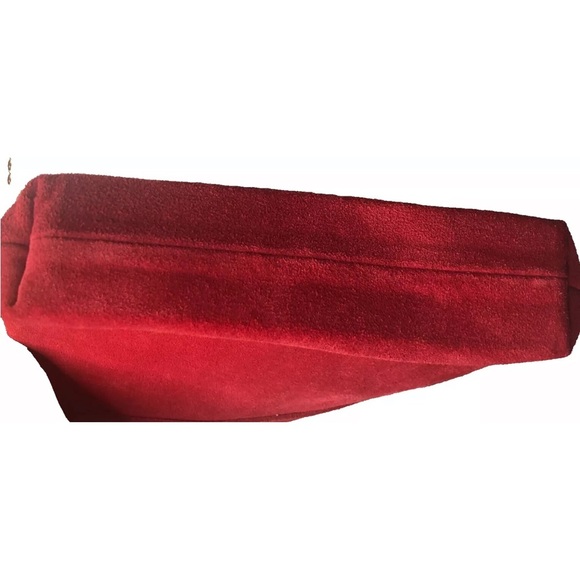 Genuine Suede Shoulder bag Red Scalloped Gold Chain Strap Italy - Picture 10 of 14